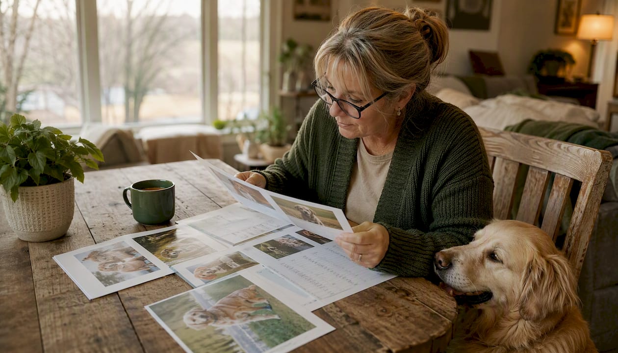 Canadian woman reviewing dog breeder materials