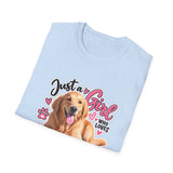 T-Shirt — "Just a Girl Who Loves Sunshine" Golden Retriever Graphic