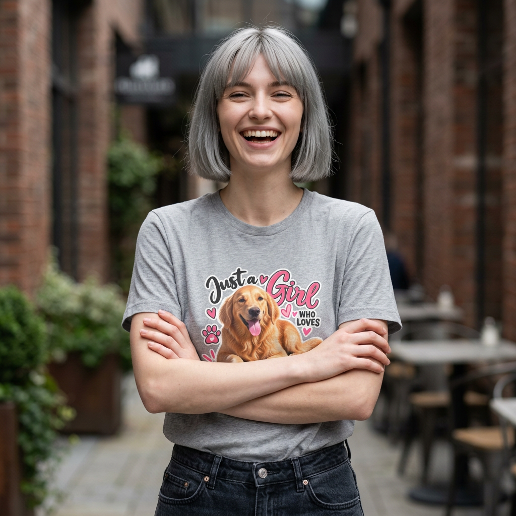 T-Shirt — "Just a Girl Who Loves Sunshine" Golden Retriever Graphic